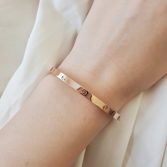 Bracelet 18k Rose Gold Filled Slim Model Version Screw Bangle Love - Picture 2 of 11